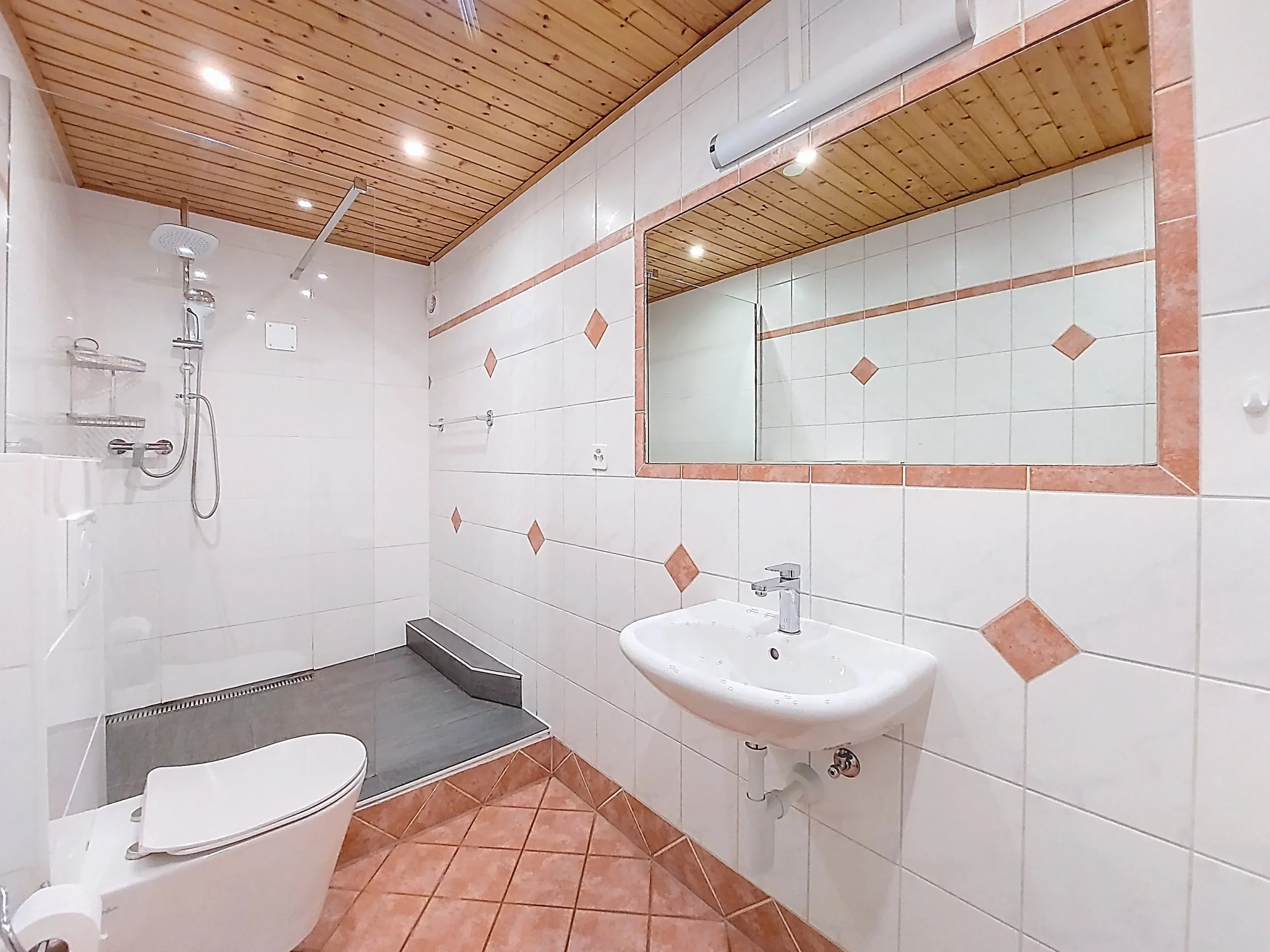 Badezimmer mit Dusche und Waschtisch