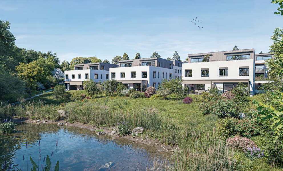 Moderne Wohnanlage am Teich