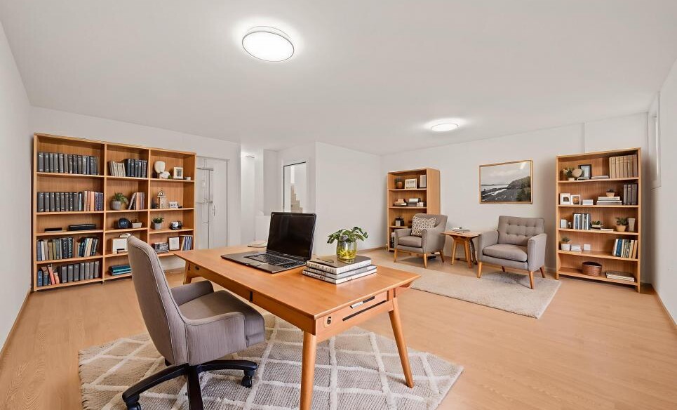 Helles Arbeits- und Wohnzimmer mit Bücherregalen