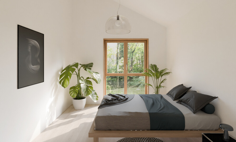 Helles Schlafzimmer mit Naturblick