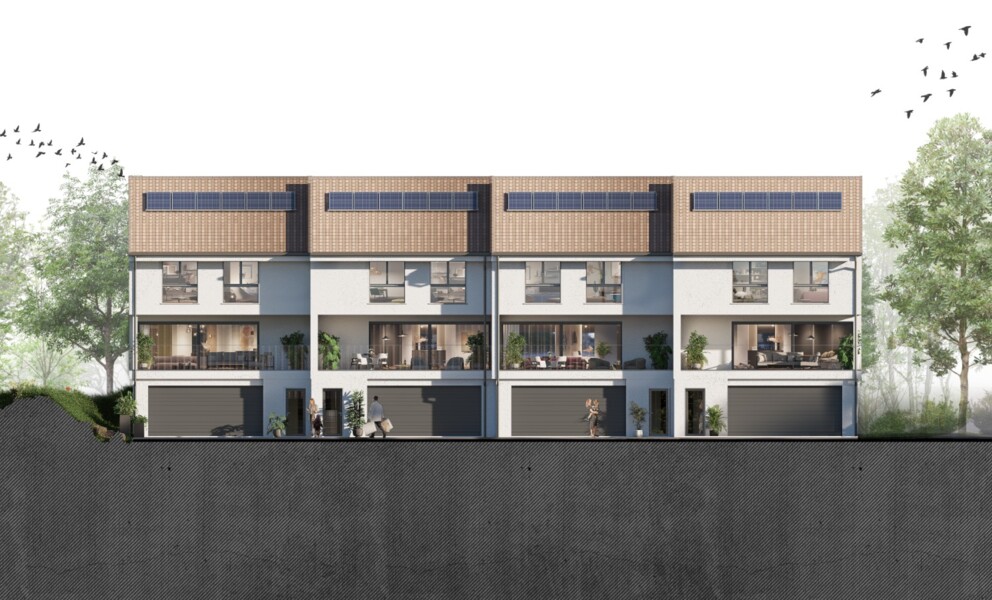 Moderne Reihenhausanlage mit Solarpaneelen