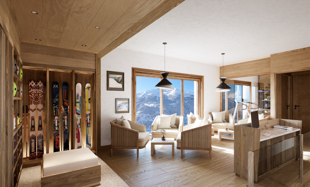 Ski-Lounge mit Bergblick
