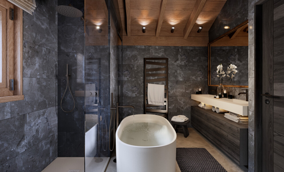 Modernes Badezimmer mit freistehender Wanne