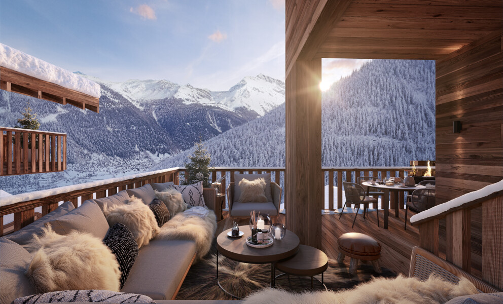 Gemütliche Alpen-Terrasse mit Holzverkleidung