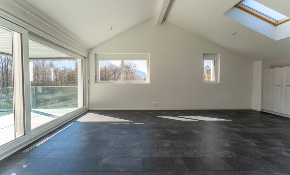 Heller leerer Wohnraum mit großen Fensterflächen