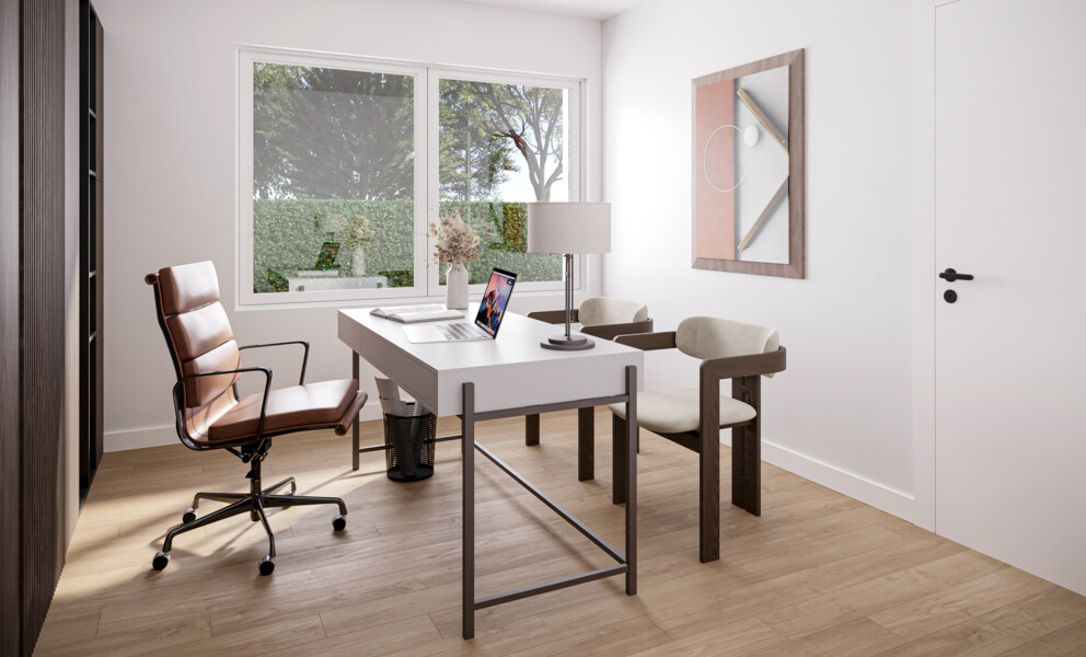 Helles Arbeitszimmer mit Schreibtisch