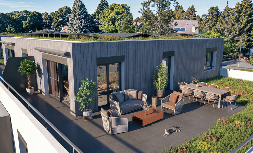 Dachterrasse eines modernen Wohnhauses