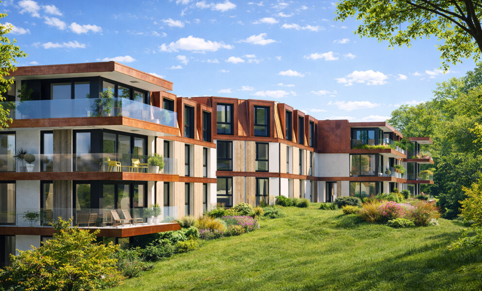 Moderne Wohnanlage mit Balkonen im Grünen