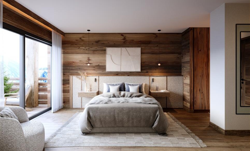 Schlafzimmer mit Naturholz-Design