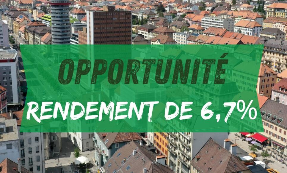 Stadtpanorama mit Werbeeinblendung