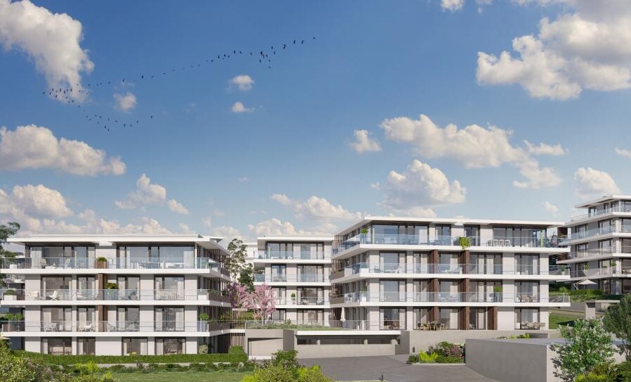 Moderne Wohnanlage mit mehreren Gebäuden