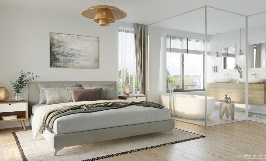 Modernes Schlafzimmer mit integriertem Bad