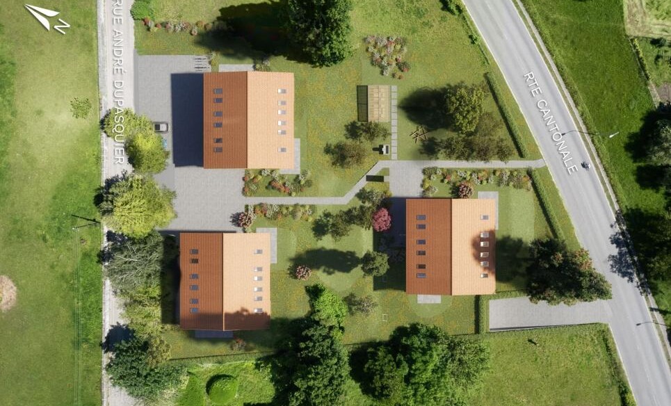 Luftaufnahme von Wohnhäusern und Grundstücken