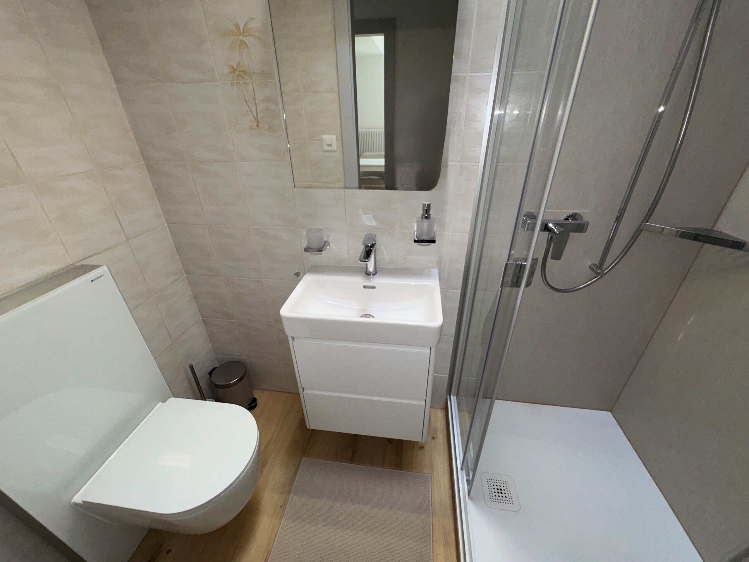 Kleines modernes Badezimmer mit Dusche und WC
