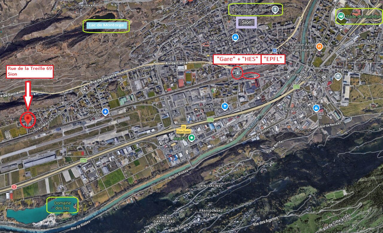 Satellitenkarte mit markiertem Standort in Sion