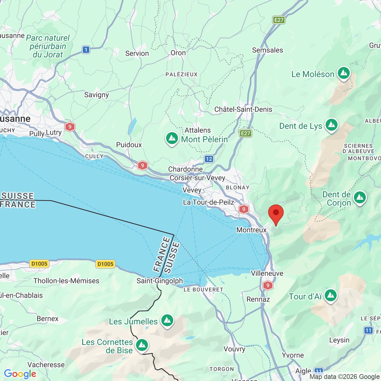 Kartenansicht der Region Montreux am Genfersee
