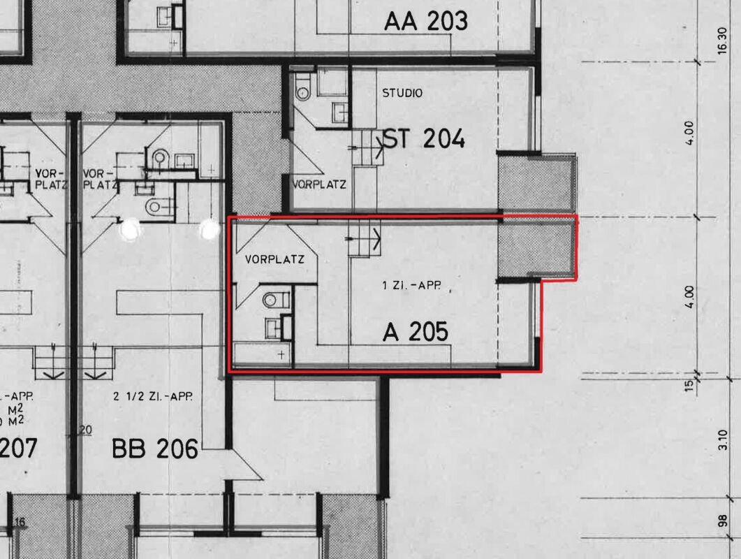 Grundriss einer 1-Zimmer-Wohnung