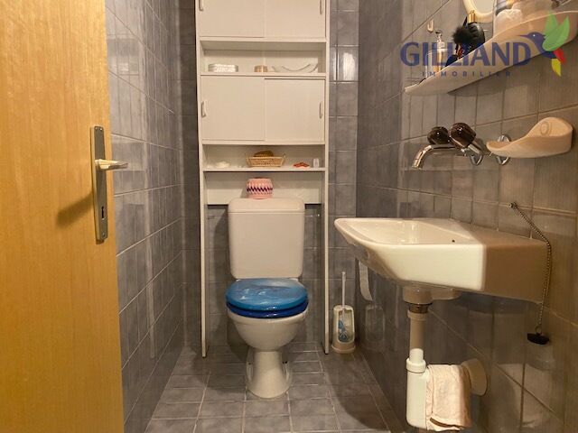 Kleines Gäste-WC mit grauen Fliesen