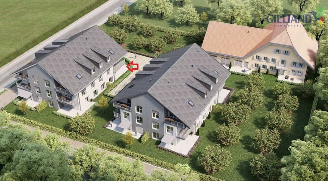 Wohnanlage mit mehreren Mehrfamilienhäusern aus der Luft