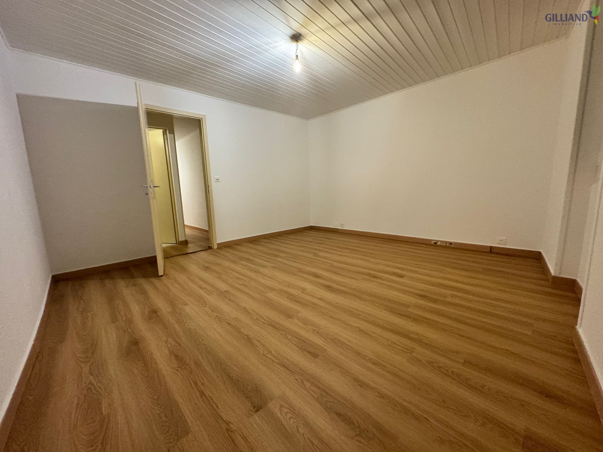 Leerer Wohnraum mit Holzoptikboden