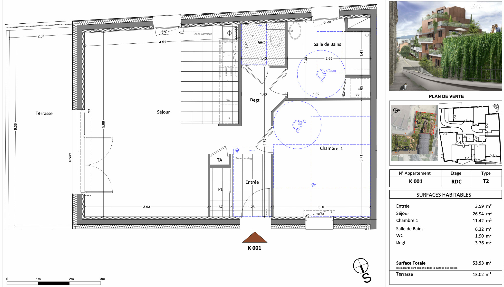 Grundriss einer 2-Zimmer-Wohnung mit Terrasse