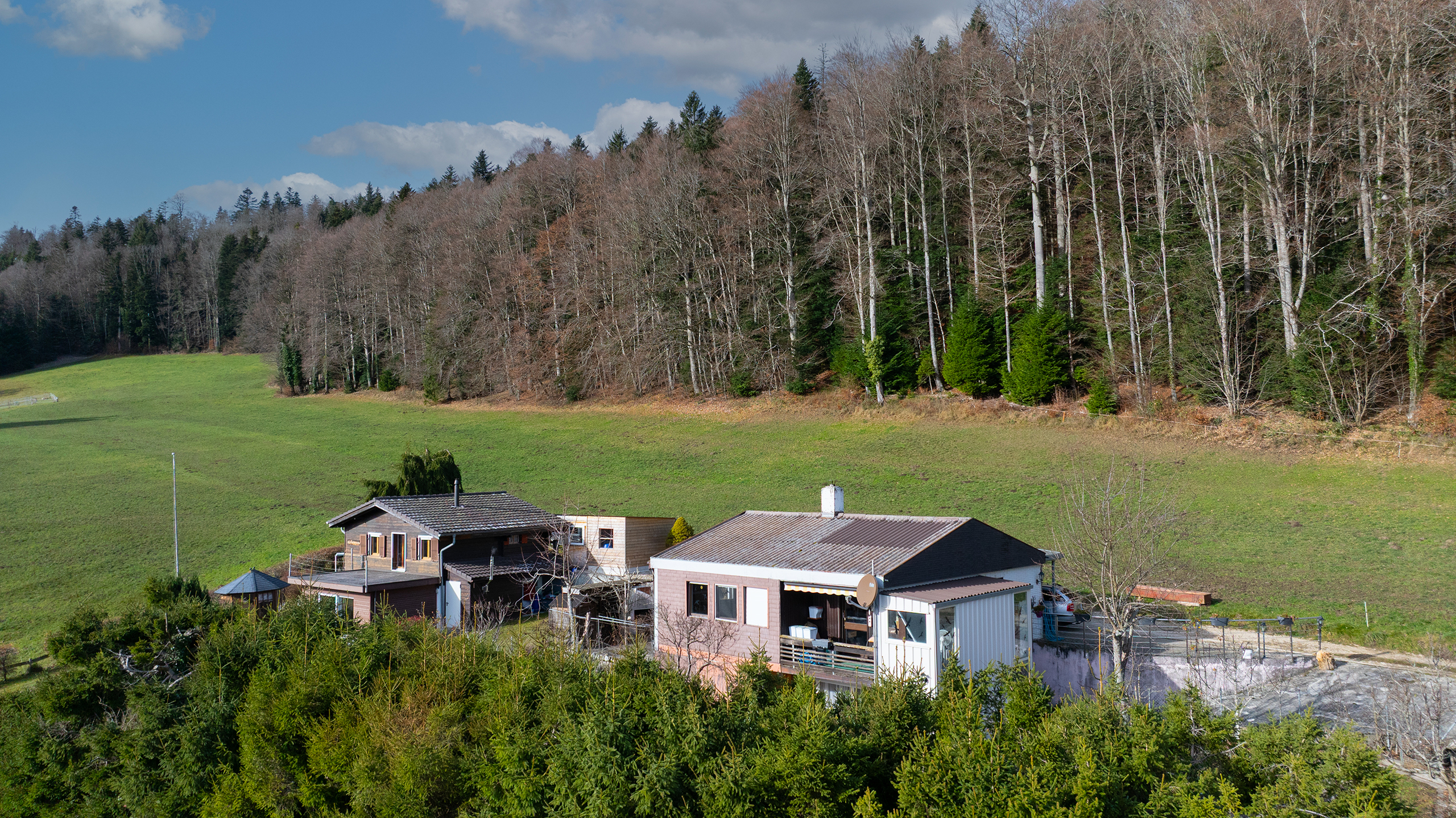 Ländliches Anwesen mit Häusern am Waldrand