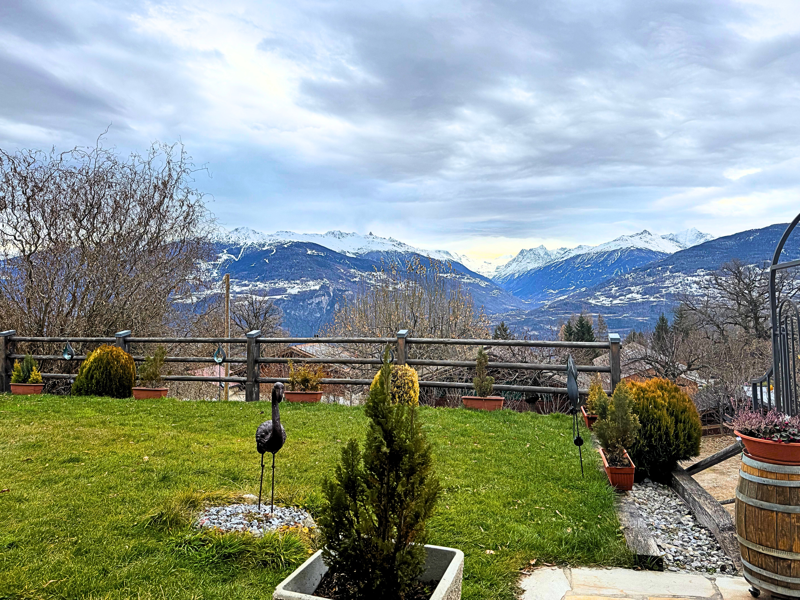 Alpenblick über gepflegten Garten