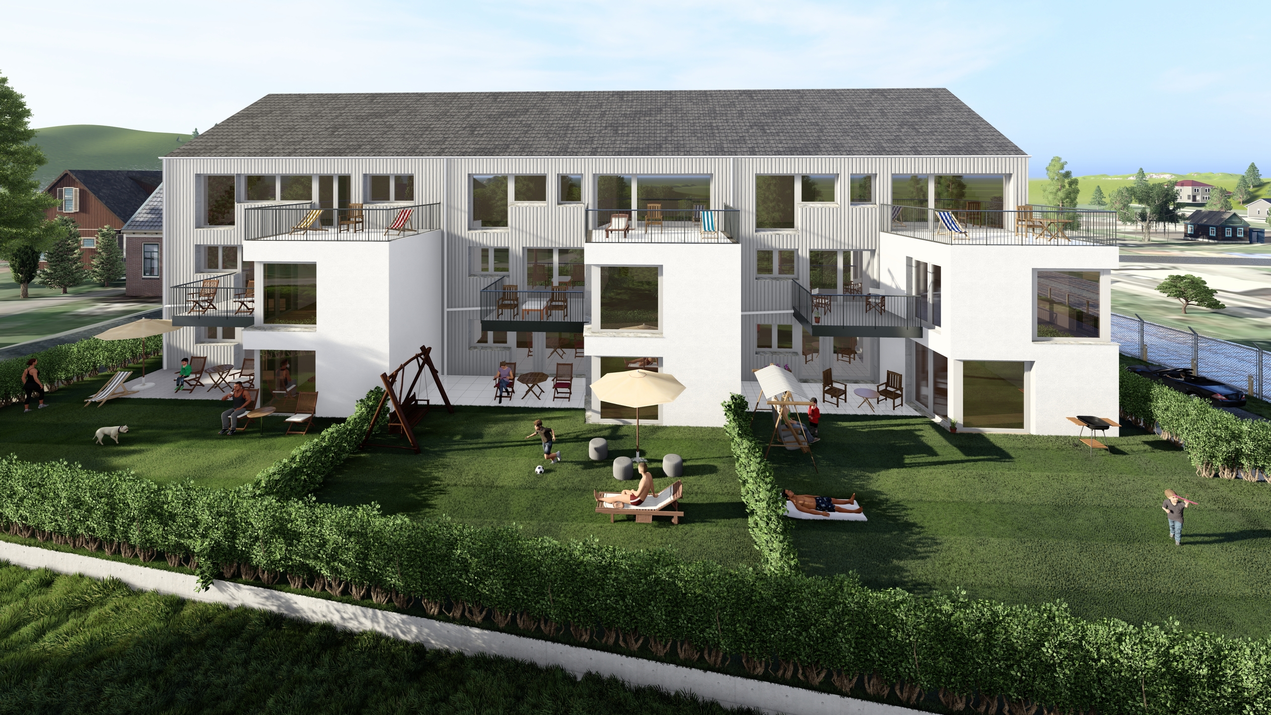 Moderne Wohnanlage mit Balkonen und Garten