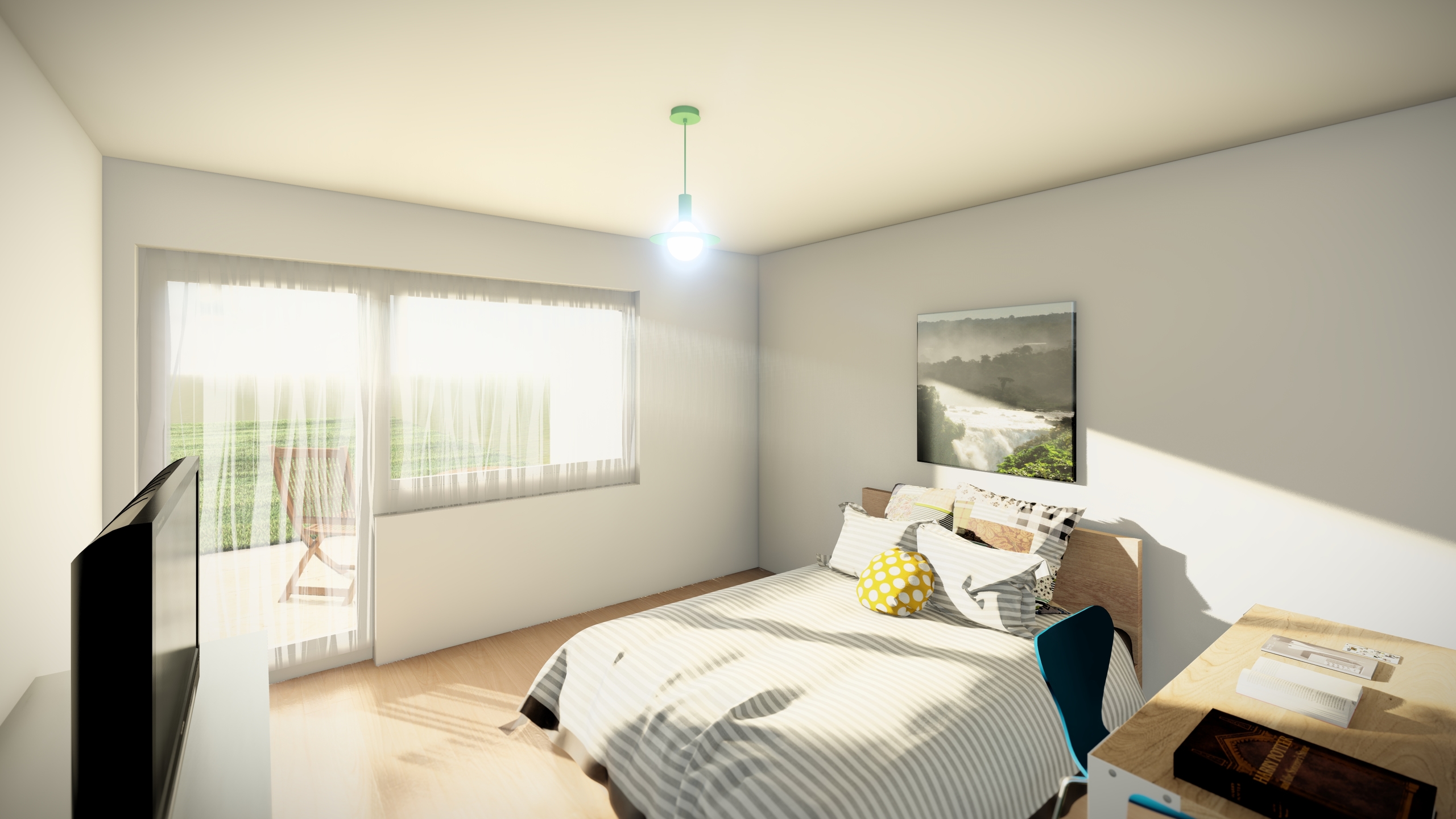 Helles Schlafzimmer mit Tageslicht