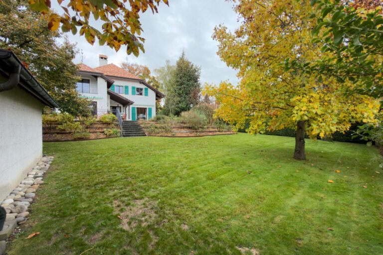 Gartenansicht mit Haus und großem Rasen