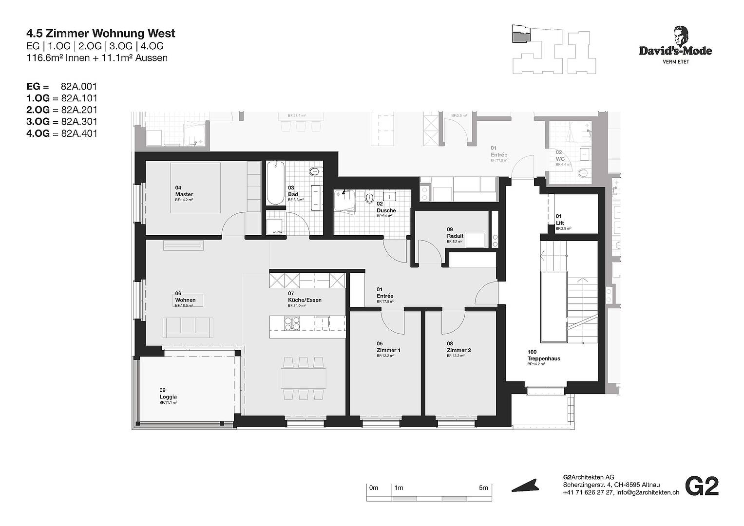 Wohnungsgrundriss mit 4,5 Zimmern