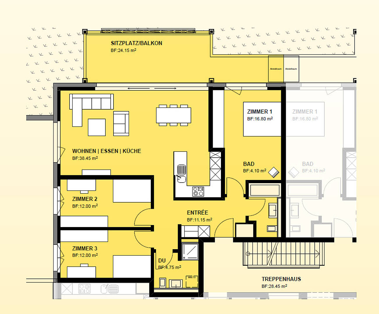 Wohnungsgrundriss mit Balkon und mehreren Zimmern