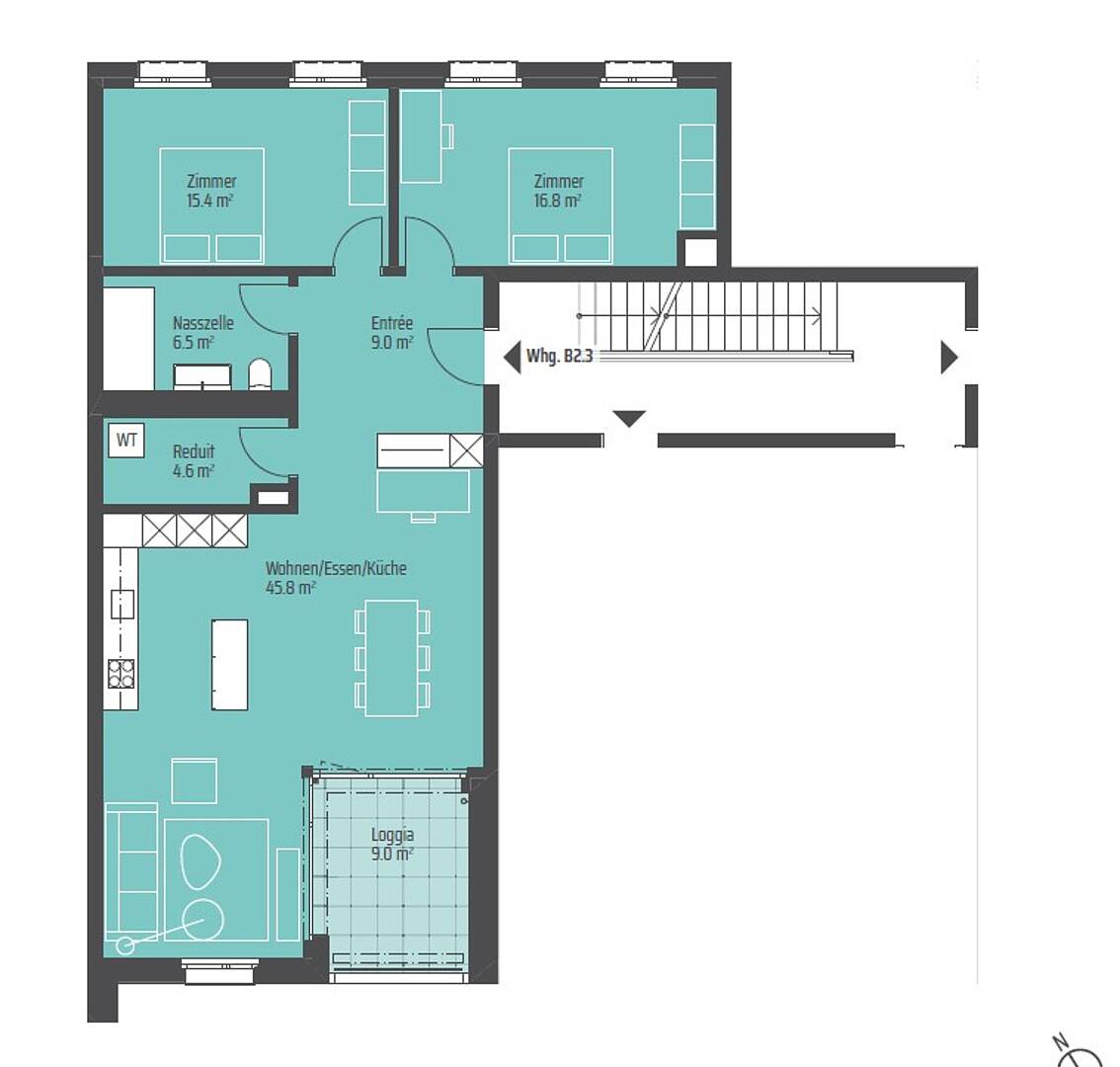 Grundriss einer Wohnung mit Loggia