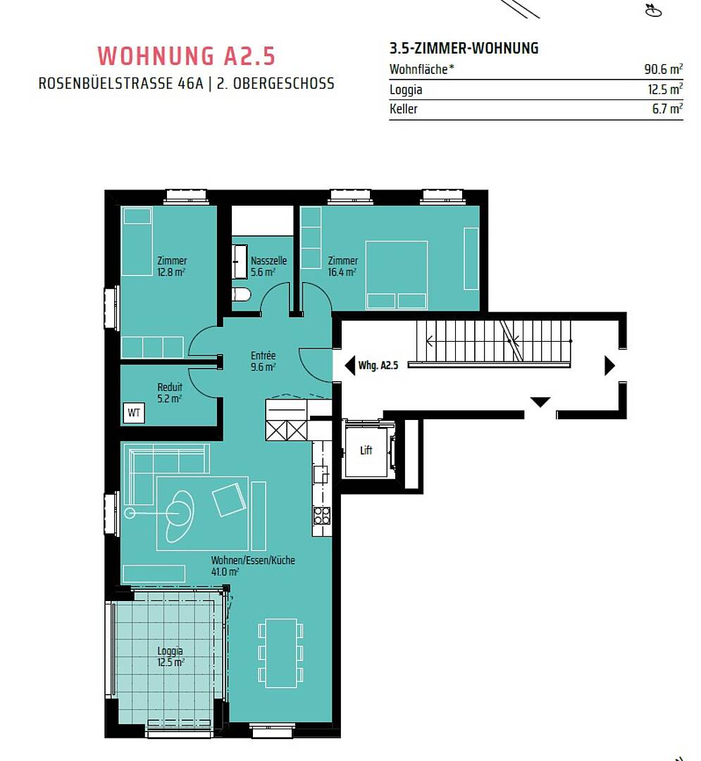 Grundriss einer 3,5-Zimmer-Wohnung