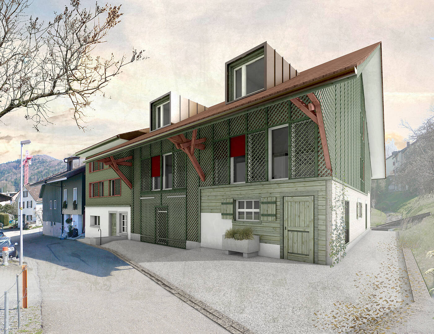 Modernisiertes Wohnhaus mit Holzfassade