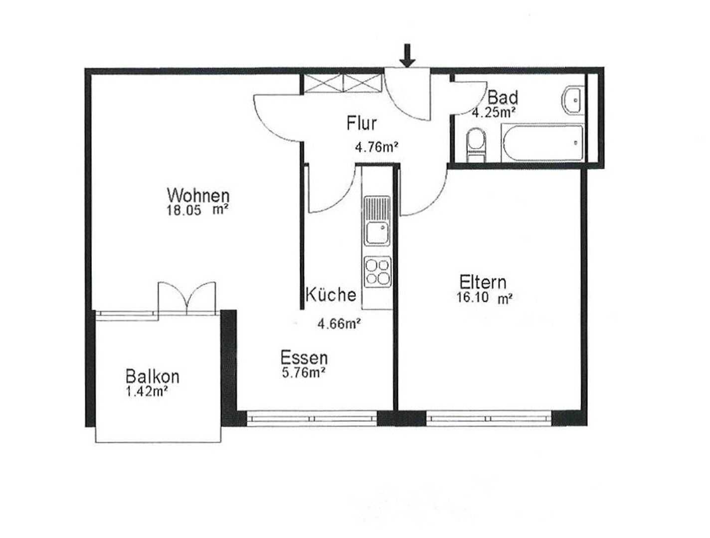Grundriss einer Wohnung mit Balkon
