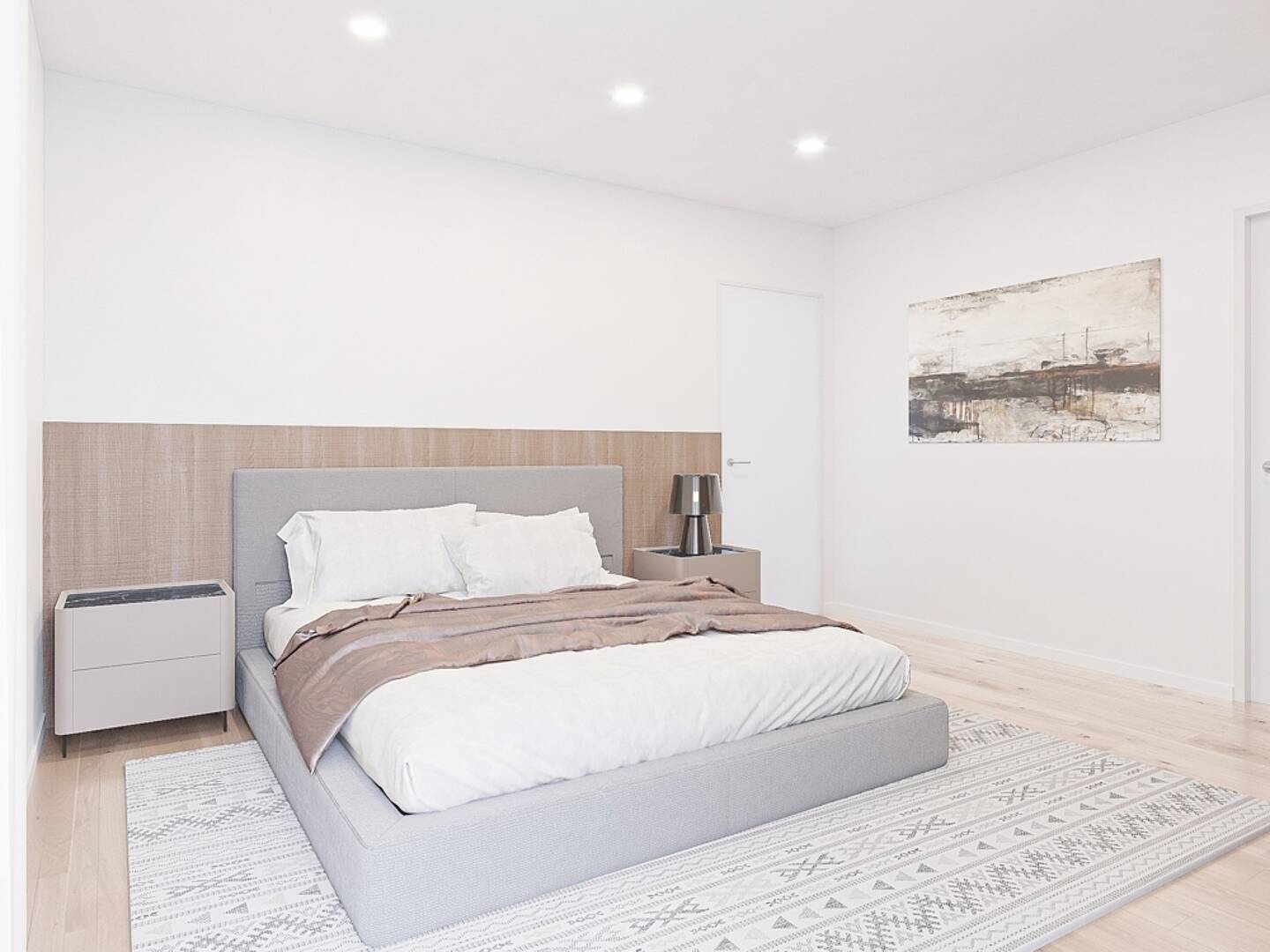 Helles, minimalistisches Schlafzimmer