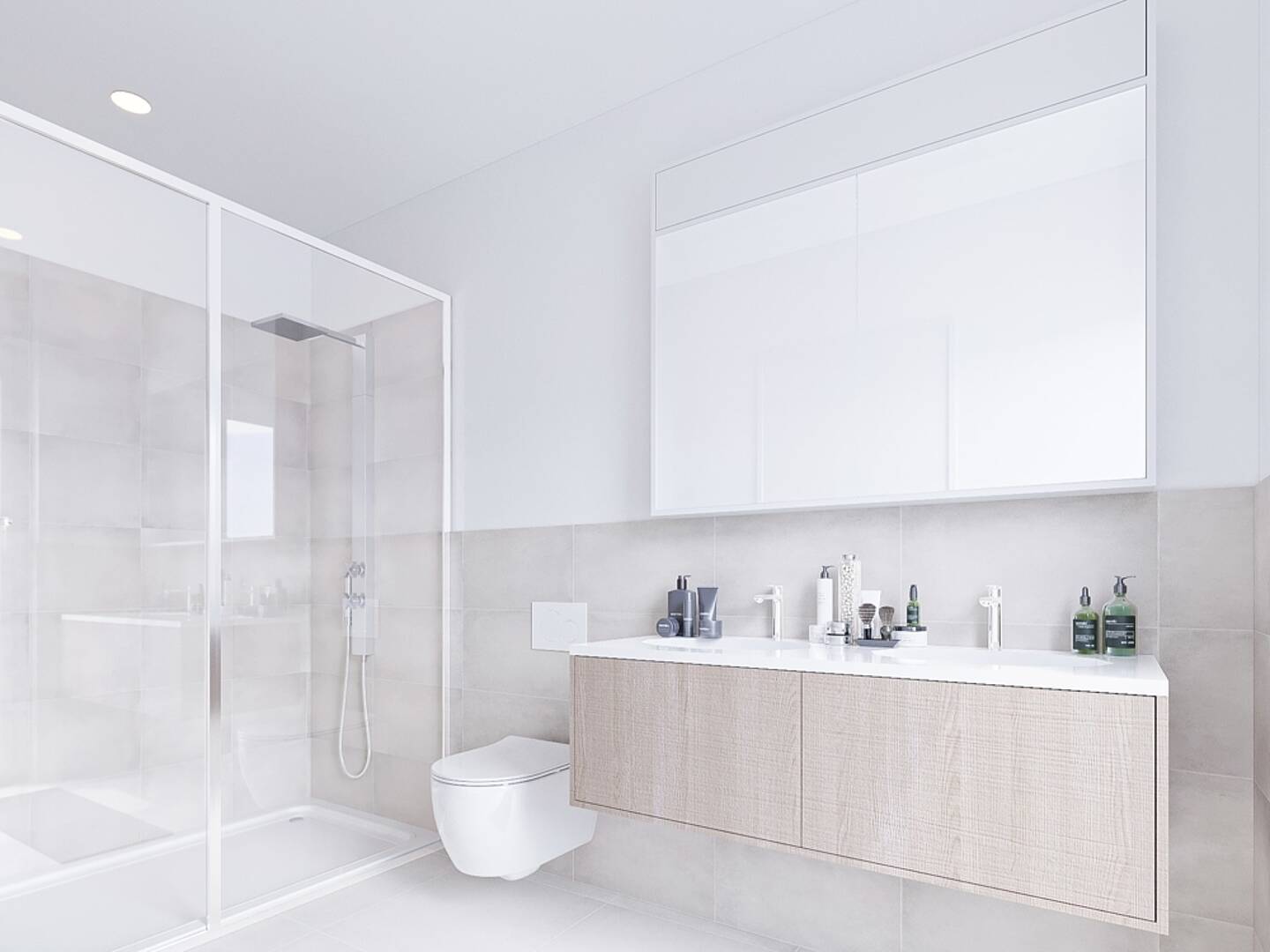 Modernes Badezimmer mit Walk-in-Dusche und Waschtisch