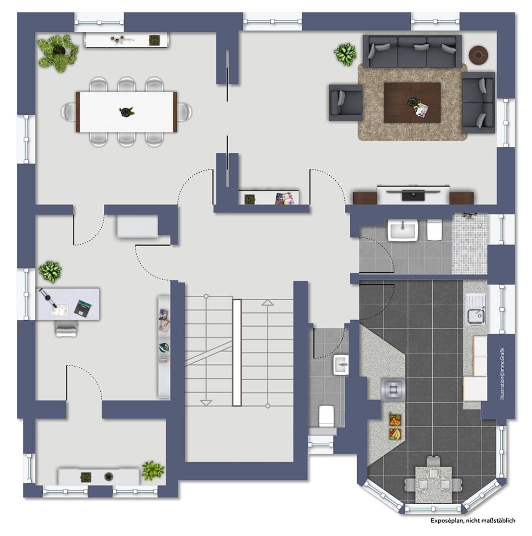 Grundriss eines Hauses mit mehreren Räumen