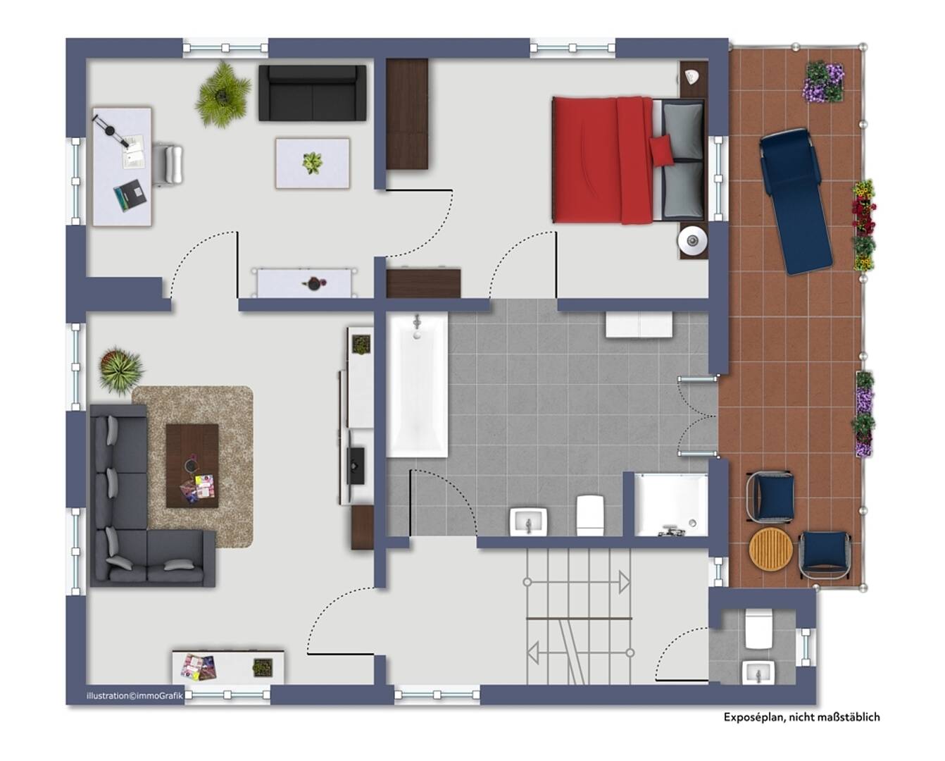 Grundriss eines Einfamilienhauses mit Terrasse