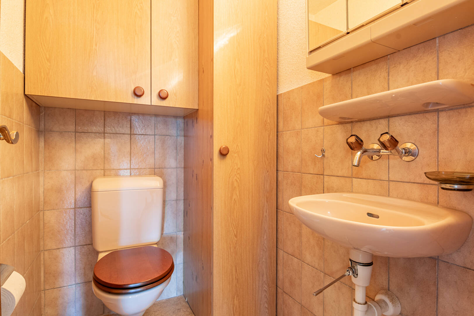 Kleines Gäste-WC mit Holzschränken