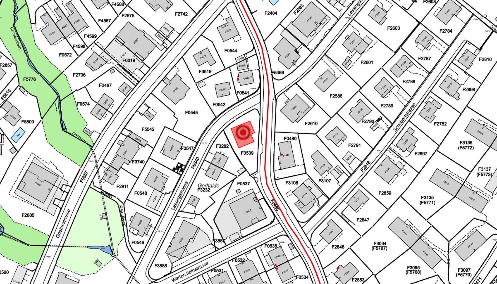 Lageplan eines Grundstücks in einem Wohngebiet