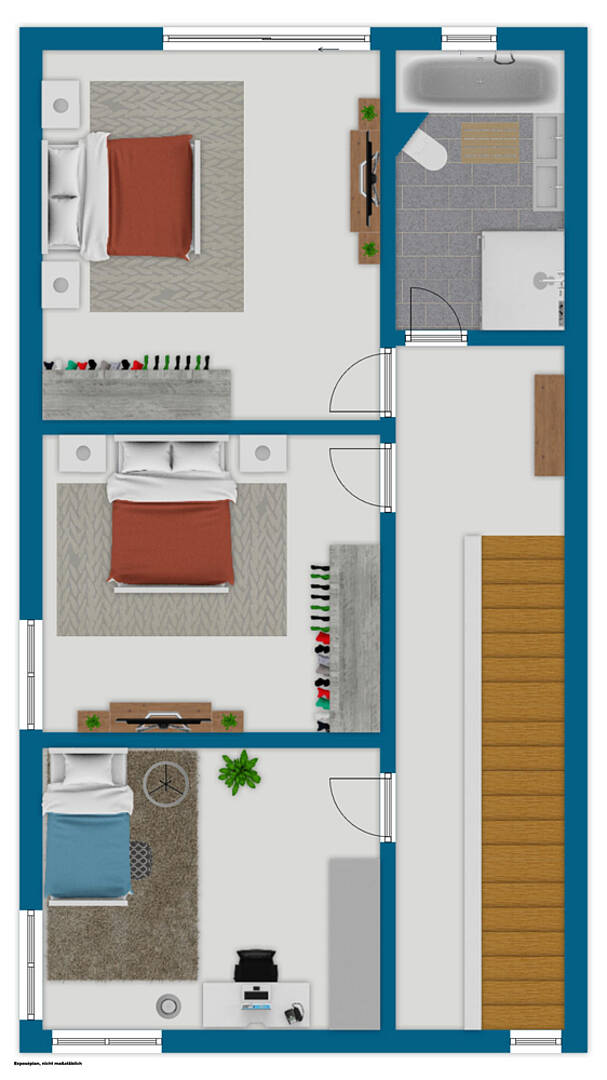 Grundriss mit mehreren Schlafzimmern und Bad