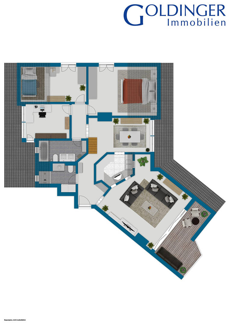 Grundriss eines Wohnhauses mit Terrasse