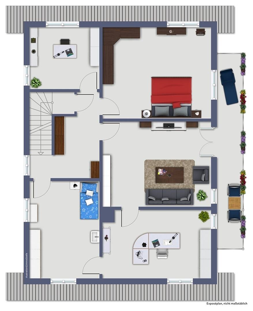 Grundriss einer Wohnung mit mehreren Räumen