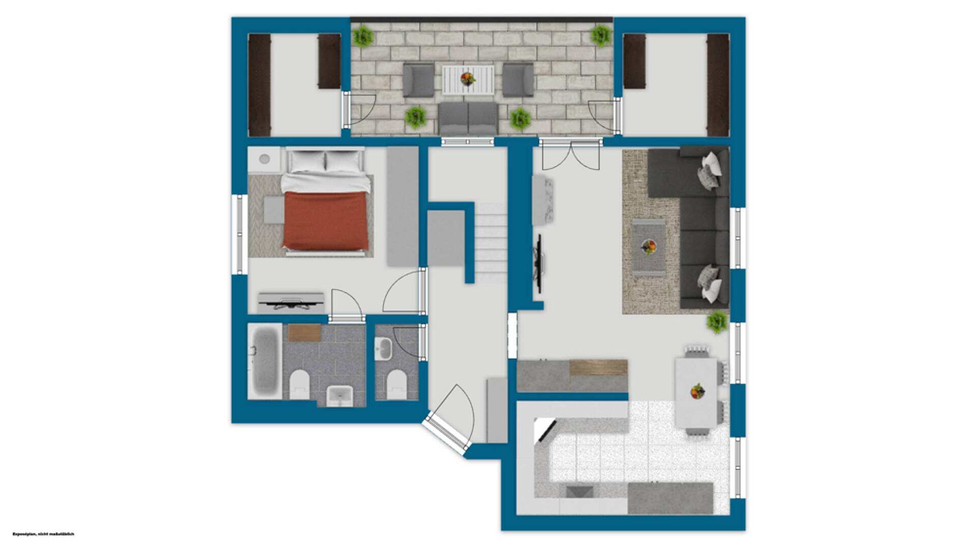 Grundriss einer Wohnung mit Balkon und Wohnbereichen