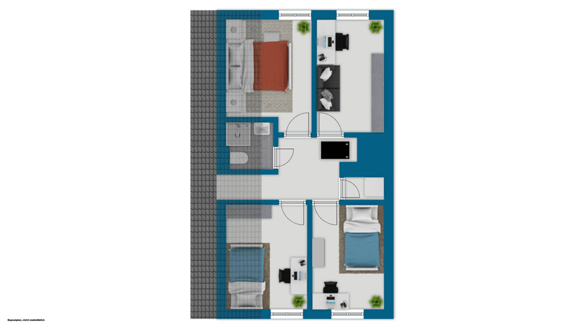 Grundriss eines kleinen Wohnhauses mit mehreren Zimmern