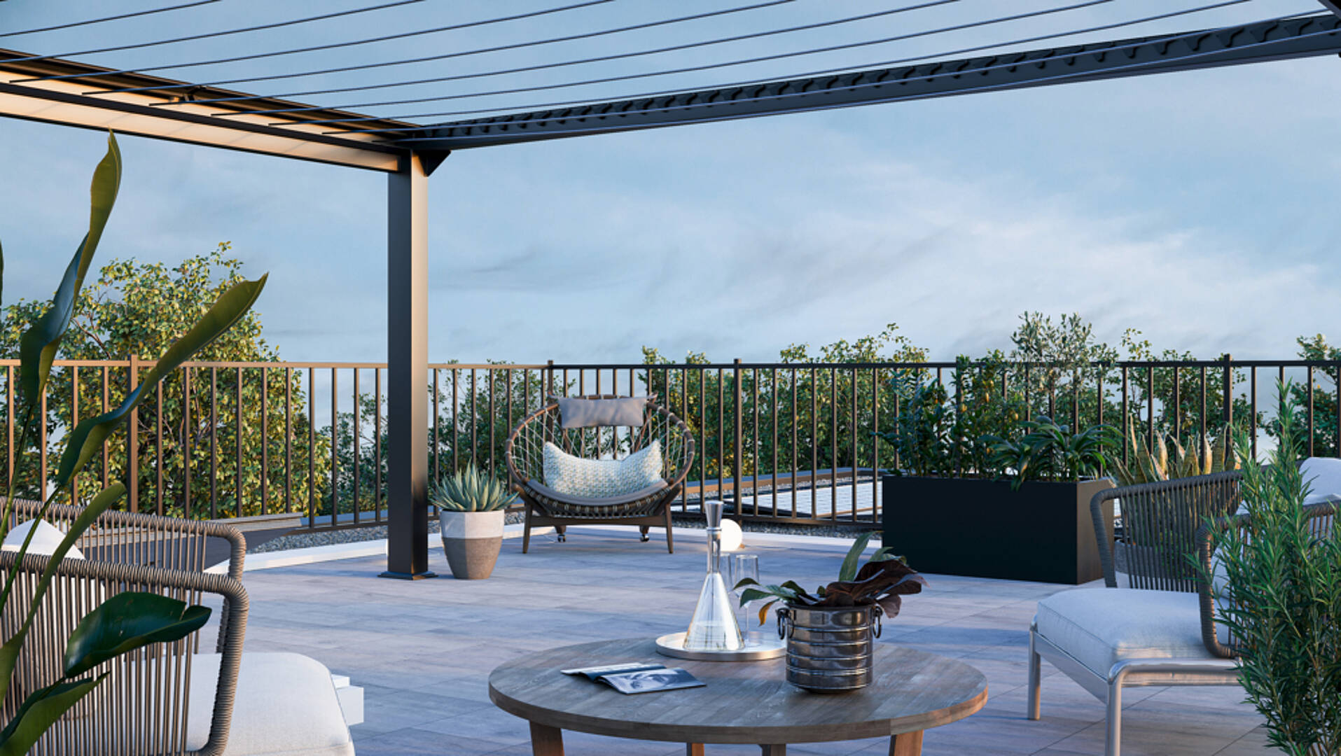 Moderne Dachterrasse mit Lounge-Bereich