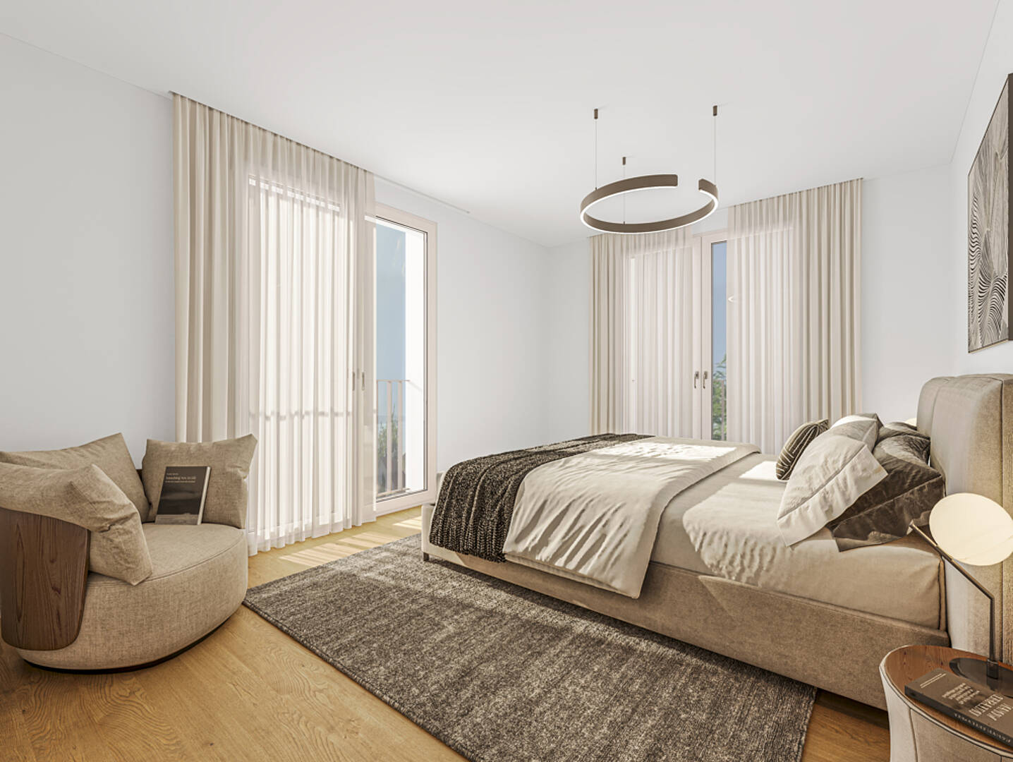 Helles, modern eingerichtetes Schlafzimmer
