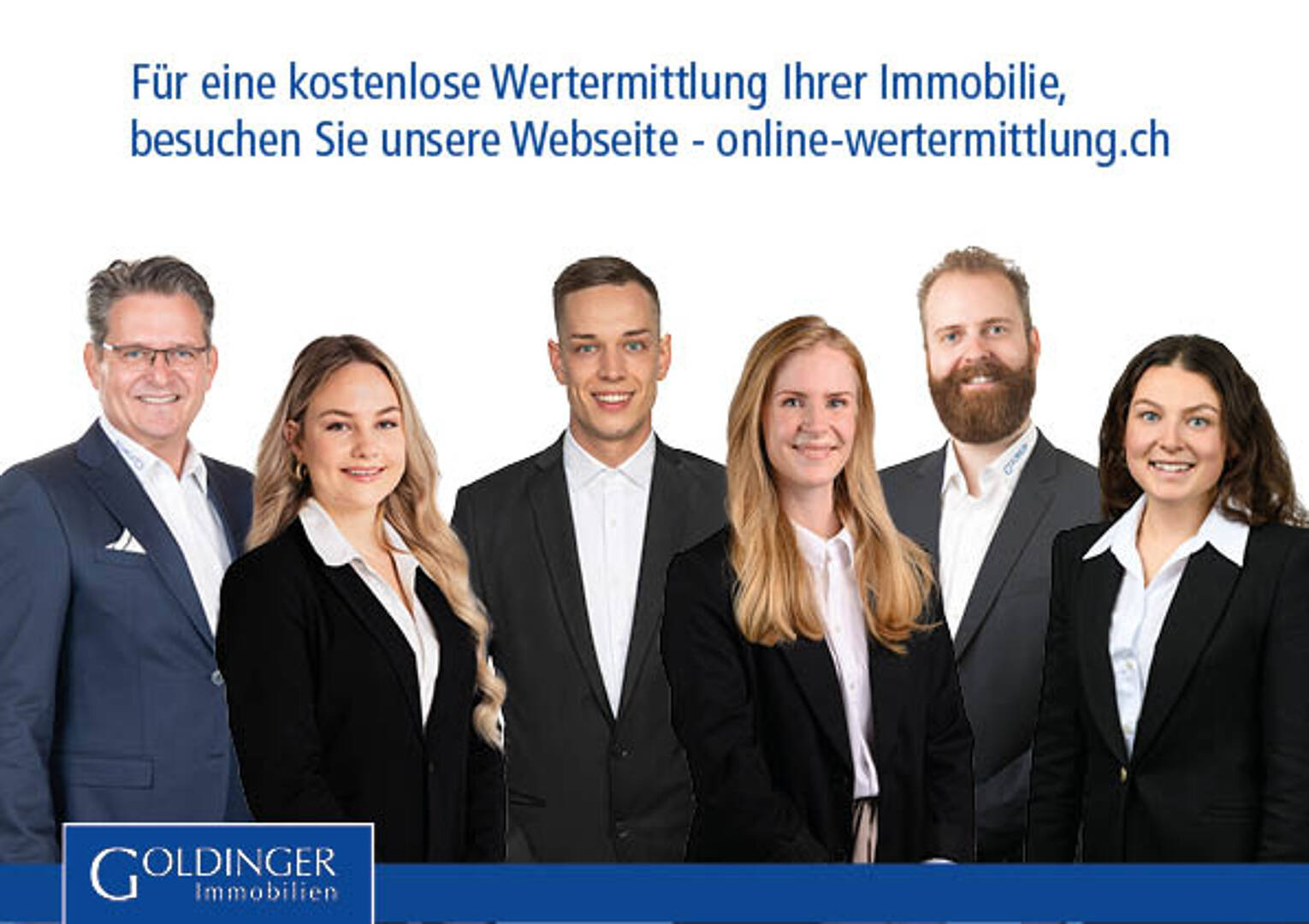 Werbebild mit Immobilienmaklern und Webadresse
